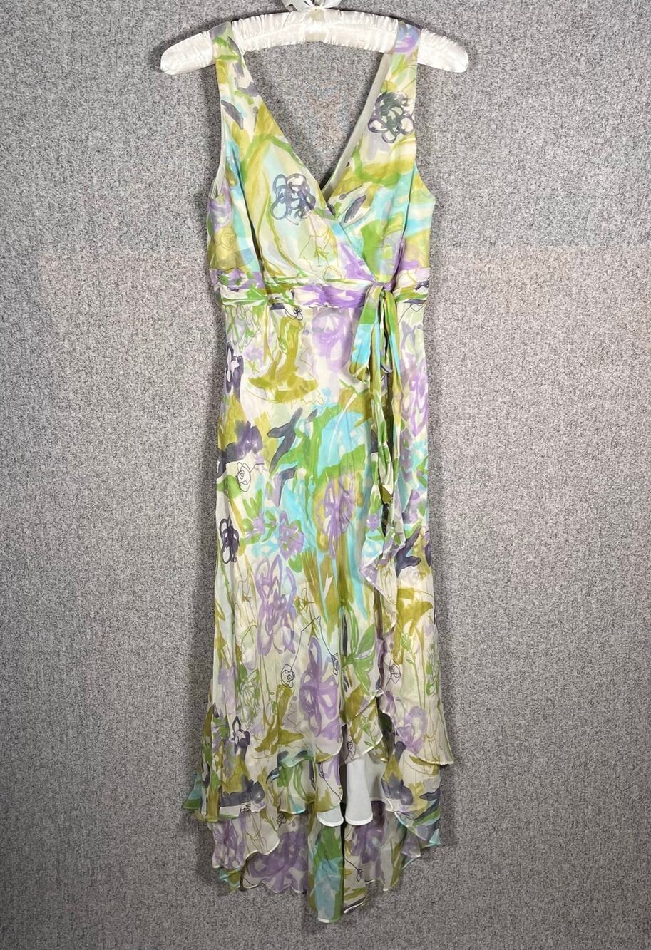 Y2K Silk Fairy Core 100% Silk Anne Klein Ruffle Babydoll Floral Womens Sz 10